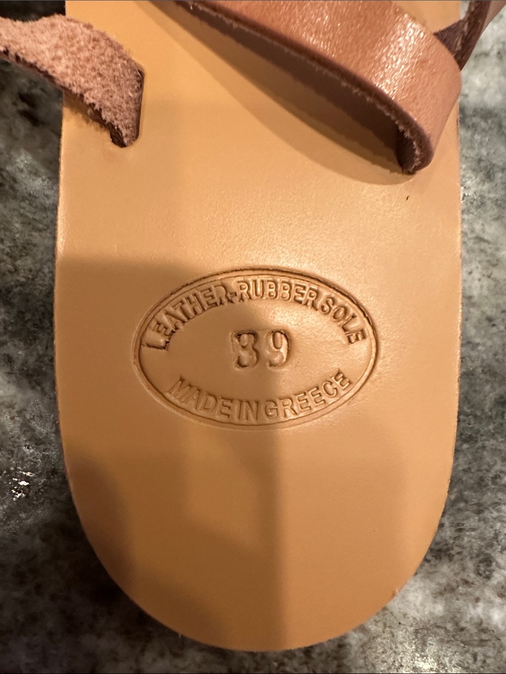 Handmade Greek Leather Sandals Size 39 US 8 Tan Toe Ring Wrap Flat Sandals - Picture 8 of 9